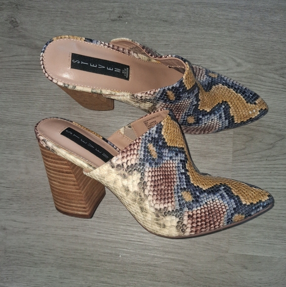 Steven by Steve Madden Nox Snake Python Chunky Block Heeled Mules Size 8 Womens - Picture 1 of 13